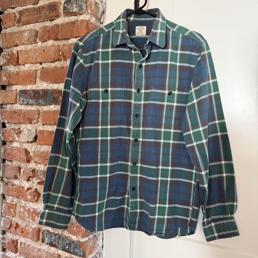 J. Crew Men’s Size M Plaid Flannel Classic Shirt Double Pockets 100% Cotton